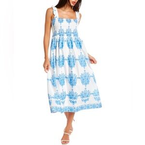 Sail to Sable Blue Printed Block Print Smocked Dress Size S